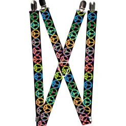 Suspenders - 1.0" - Peace Flowers Black/Multi Color