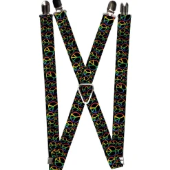 Suspenders - 1.0" - Peace Heart Black/Rainbow Ombre