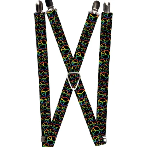 Suspenders - 1.0" - Peace Heart Black/Rainbow Ombre