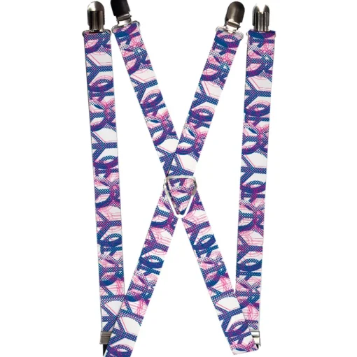Suspenders - 1.0" - Peace Mixed White/Blue/Pink