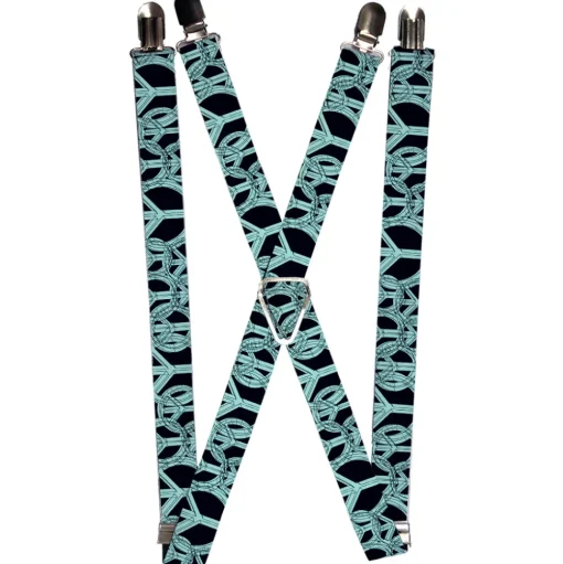 Suspenders - 1.0" - Peace Sketch Black/Baby Blue