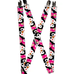 Suspenders - 1.0" - Penguins w/Cupcakes Fuchsia/Multi Color