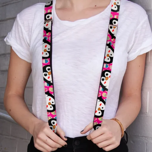 Suspenders - 1.0" - Penguins w/Cupcakes Fuchsia/Multi Color
