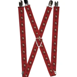 Suspenders - 1.0" - PIRATES OF THE CARRIBEAN Jack Sparrow Skull Icon Red Black Gray