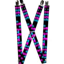 Suspenders - 1.0" - Pixilated Checker Black/Fuchsia/Turquoise
