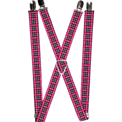 Suspenders - 1.0" - Plaid Black/Gray/Fuchsia