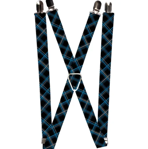 Suspenders - 1.0" - Plaid Black/Turquoise/Gray