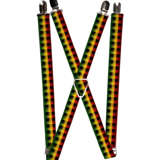 Suspenders - 1.0" - Plaid Black/Rasta