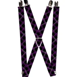 Suspenders - 1.0" - Plaid Black/Purple/Gray