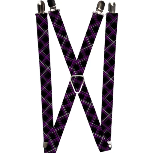 Suspenders - 1.0" - Plaid Black/Purple/Gray