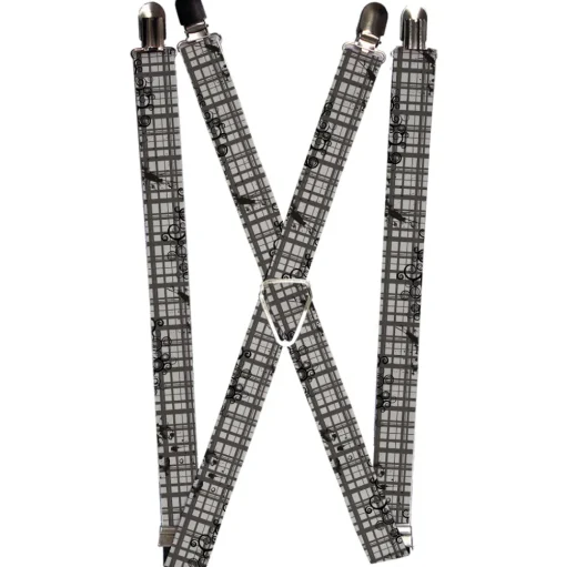 Suspenders - 1.0" - Plaid Curls Gray