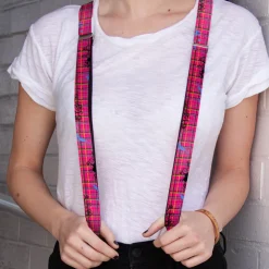 Suspenders - 1.0" - Plaid Curls Pink/Black/Yellow/Blue