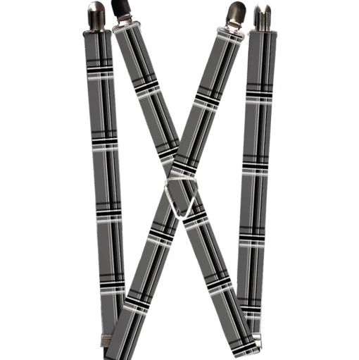 Suspenders - 1.0" - Plaid Gray/Black/White