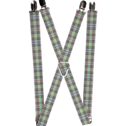 Suspenders - 1.0" - Plaid Gray/Multi Neon