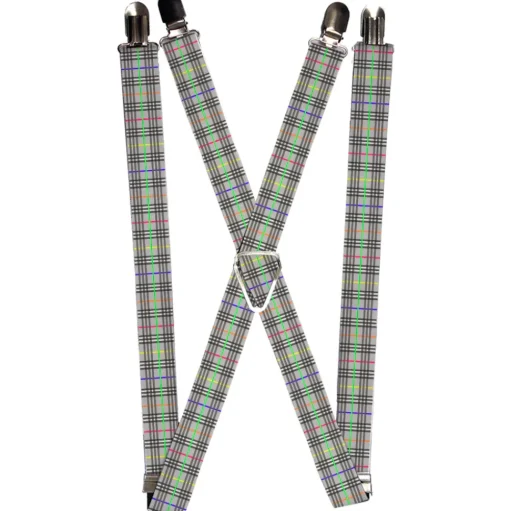 Suspenders - 1.0" - Plaid Gray/Multi Neon