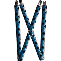 Suspenders - 1.0" - Plaid X Gradient Black/White/Blue