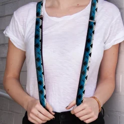 Suspenders - 1.0" - Plaid X Gradient Black/White/Blue