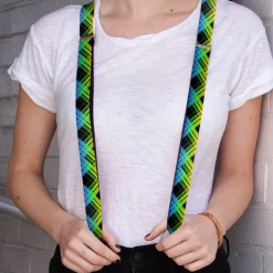 Suspenders - 1.0" - Plaid X Gradient Black/Orange/Green/Blue