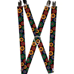 Suspenders - 1.0" - Psychedelic Daisies Black/Multi Color