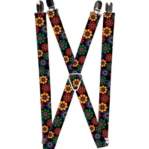 Suspenders - 1.0" - Psychedelic Daisies Black/Multi Color