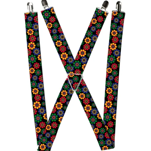 Suspenders - 1.5" - Psychedelic Daisies Black/Multi Color