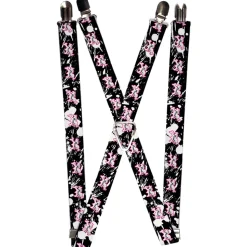 Suspenders - 1.0" - Punk Princess Heart & Cross Bones w/Splatter Black/White