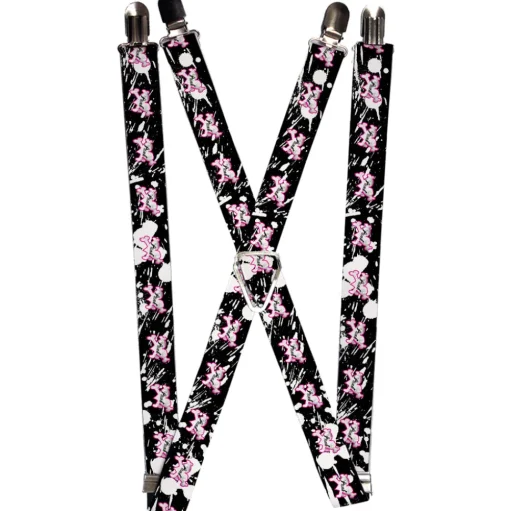 Suspenders - 1.0" - Punk Princess Heart & Cross Bones w/Splatter Black/White