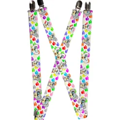 Suspenders - 1.0" - Puppies w/Paw Prints White/Multi Color