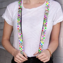 Suspenders - 1.0" - Puppies w/Paw Prints White/Multi Color