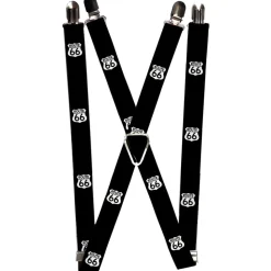 Suspenders - 1.0" - ROUTE 66 Highway Sign Repeat Black/White