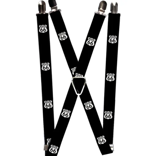 Suspenders - 1.0" - ROUTE 66 Highway Sign Repeat Black/White