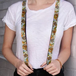 Suspenders - 1.0" - Scooby Doo Pose Silhouette SD Dog Tag Dots Blue Tan Orange Olive Browns