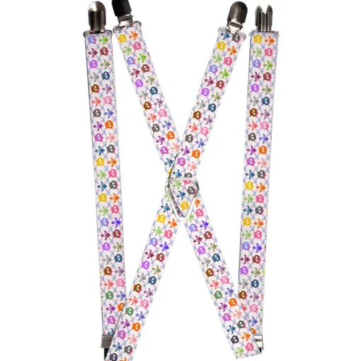 Suspenders - 1.0" - Skull & Fleur-de-Lis White/Multi Color