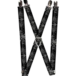 Suspenders - 1.0" - Skull & Dagger w/Filigree Black/Gray