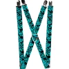 Suspenders - 1.0" - Skulls Stacked Weathered Black/Teal