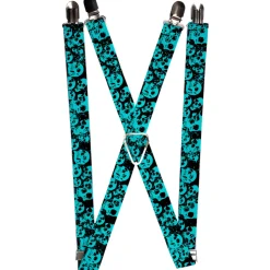 Suspenders - 1.0" - Skulls Stacked Weathered Black/Teal