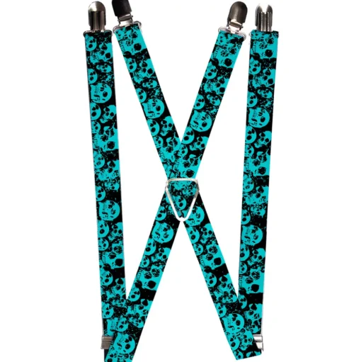 Suspenders - 1.0" - Skulls Stacked Weathered Black/Teal