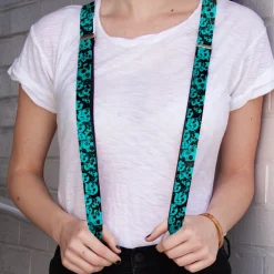 Suspenders - 1.0" - Skulls Stacked Weathered Black/Teal