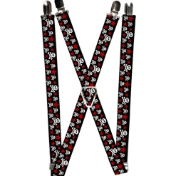 Suspenders - 1.0" - Skulls & Stars Black/White/Red