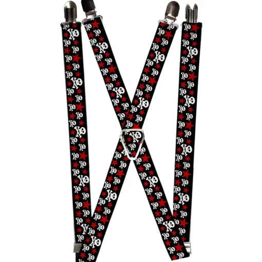 Suspenders - 1.0" - Skulls & Stars Black/White/Red