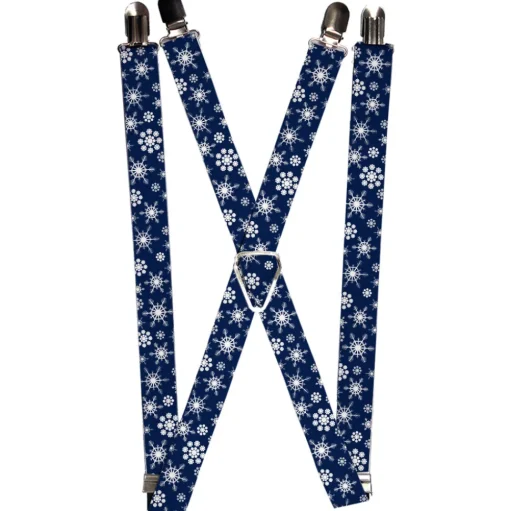 Suspenders - 1.0" - Snowflakes Blue/White