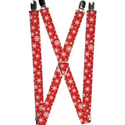 Suspenders - 1.0" - Snowflakes Red/White