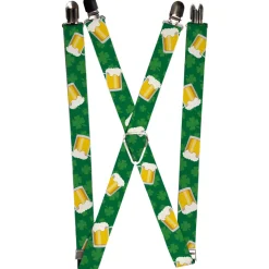 Suspenders - 1.25" - St. Pat's Clovers/Beer Mugs Greens