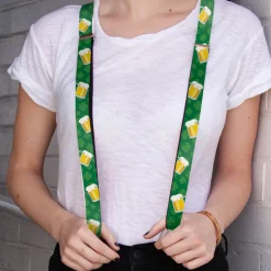 Suspenders - 1.25" - St. Pat's Clovers/Beer Mugs Greens