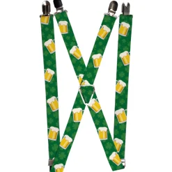 Suspenders - 1.0" - St. Pat's Clovers/Beer Mugs Greens