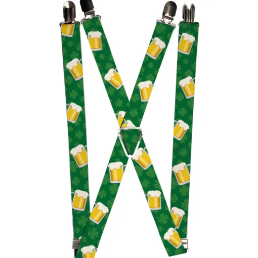 Suspenders - 1.0" - St. Pat's Clovers/Beer Mugs Greens
