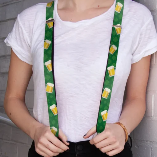 Suspenders - 1.0" - St. Pat's Clovers/Beer Mugs Greens
