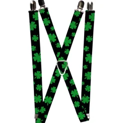 Suspenders - 1.25" - St. Pat's Clovers Scattered2 Black/Green