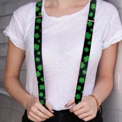 Suspenders - 1.25" - St. Pat's Clovers Scattered2 Black/Green
