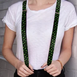 Suspenders - 1.0" - St. Pat's Clovers Scattered Black/Green